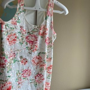 Women’s large Sequined floral print unique shimmer tank top racerback blouse